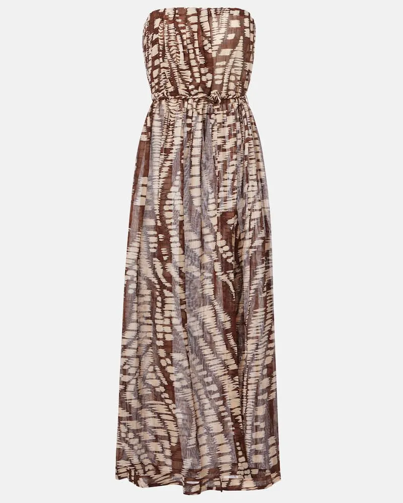 Poupette St Barth Bedrucktes Midikleid Mara Braun