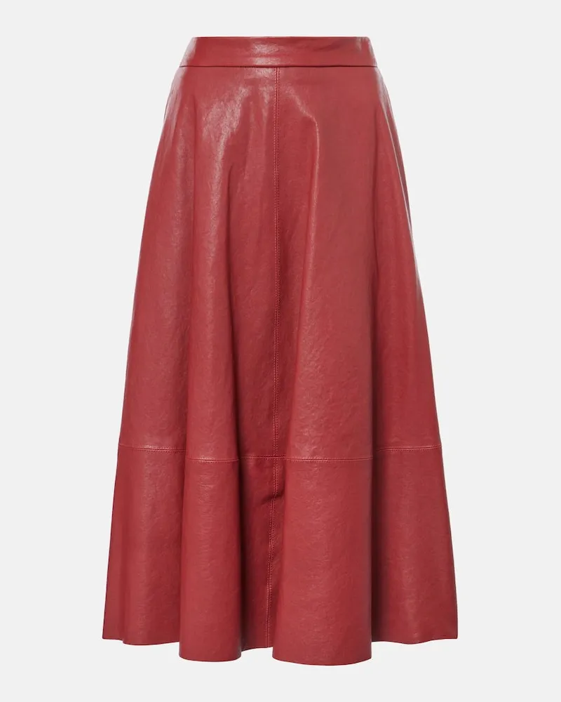 Brunello Cucinelli High-Rise-Midirock aus Leder Rot