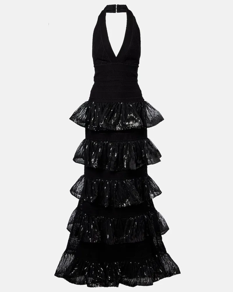 Elie Saab Robe aus Makramee mit Pailletten Schwarz