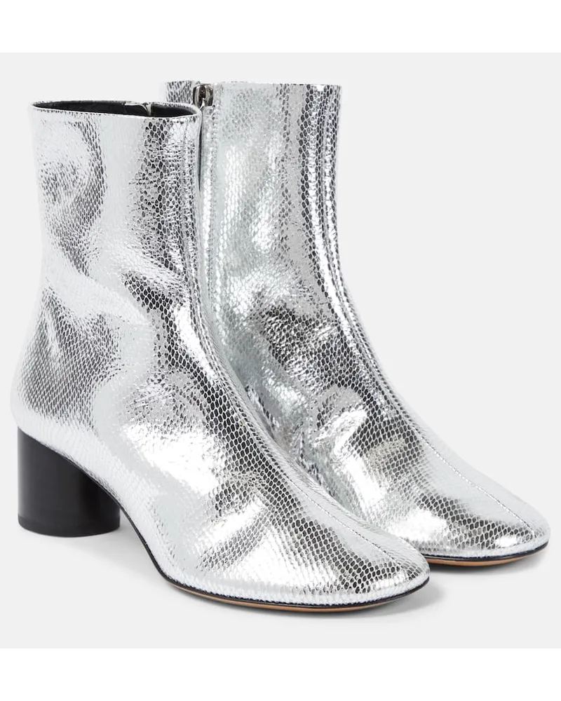 Isabel Marant Ankle Boots Laeden aus Metallic-Leder Silber