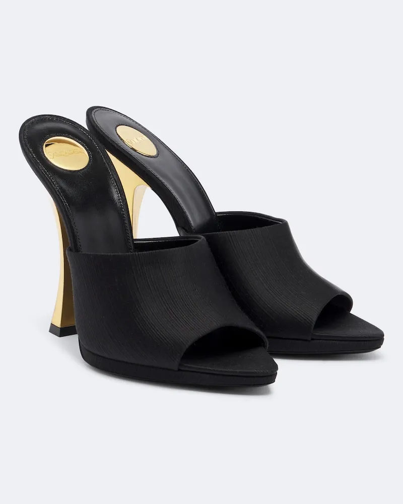 Saint Laurent Pantoletten Leon aus Satin Schwarz