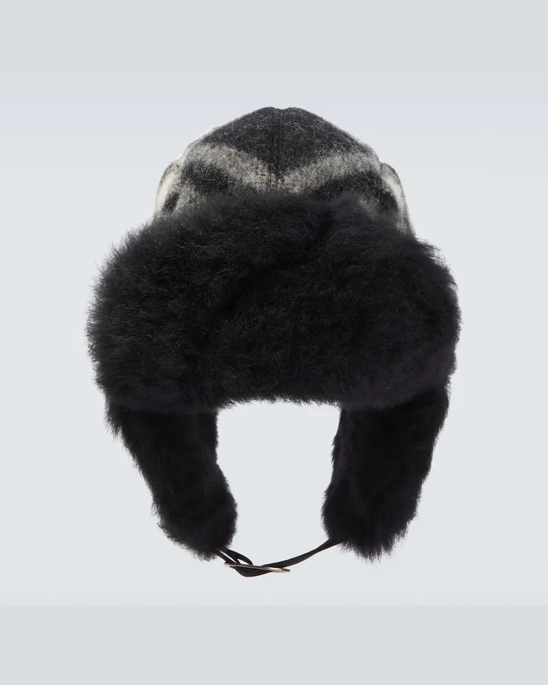 Burberry Mütze Burberry Check aus Wolle mit Shearling Schwarz