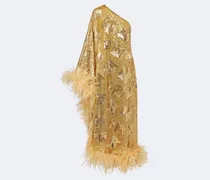 One-Shoulder-Robe mit Pailletten und Federn