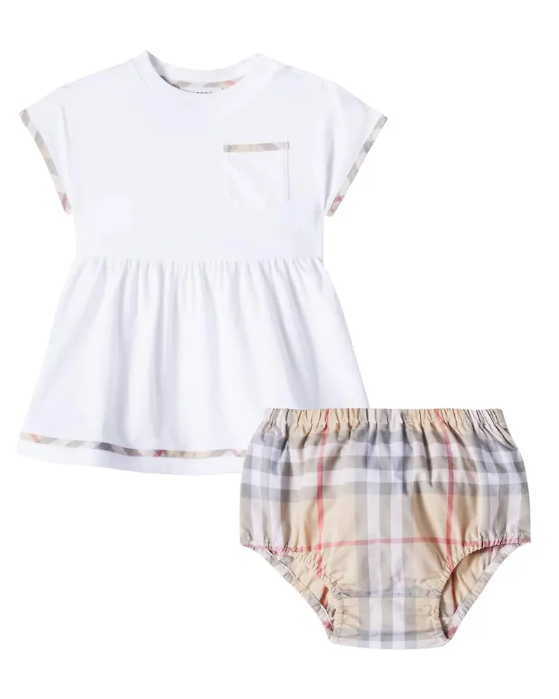 Burberry Baby Set aus Kleid und Höschen aus Baumwolle Weiß