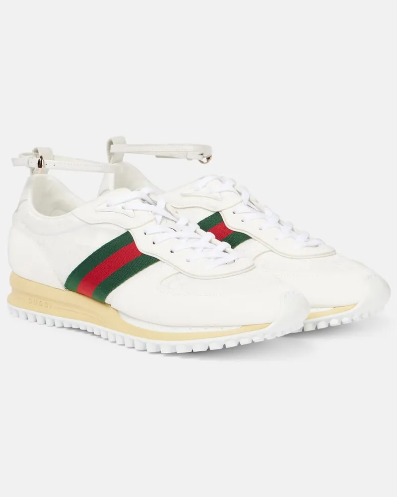 Gucci Sneakers Web Stripe mit Veloursleder Weiß
