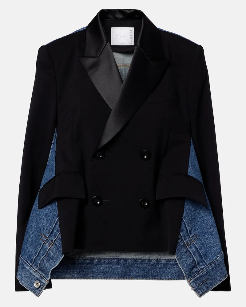 Sacai Jacke aus Denim und Wolle Schwarz