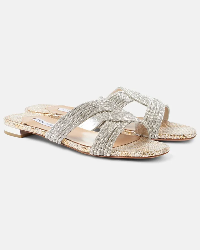 Aquazzura Pantoletten Gatsby mit Kristallen Silber