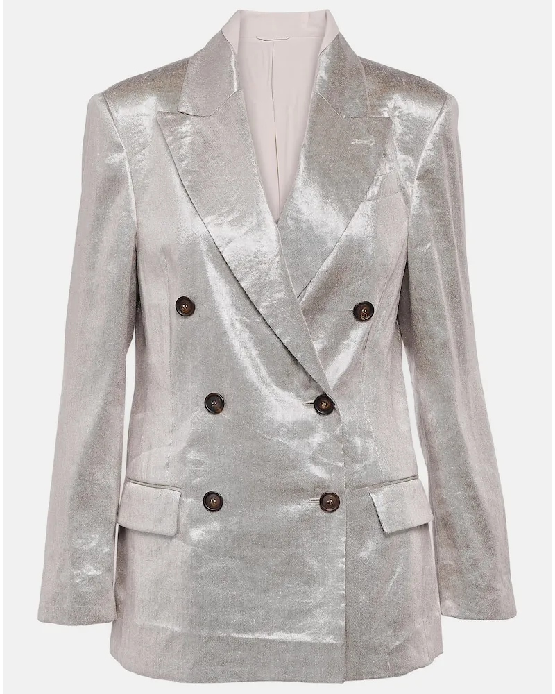 Brunello Cucinelli Blazer aus einem Leinengemisch Silber