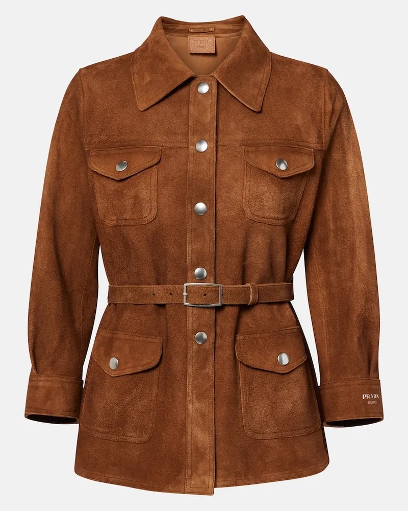 Prada Hemdjacke aus Veloursleder Braun