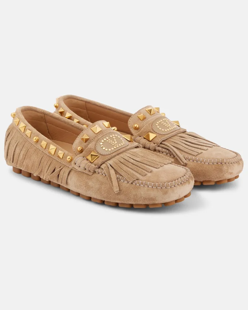 Valentino Garavani Mokassins Plaster Caster VLogo aus Veloursleder Beige