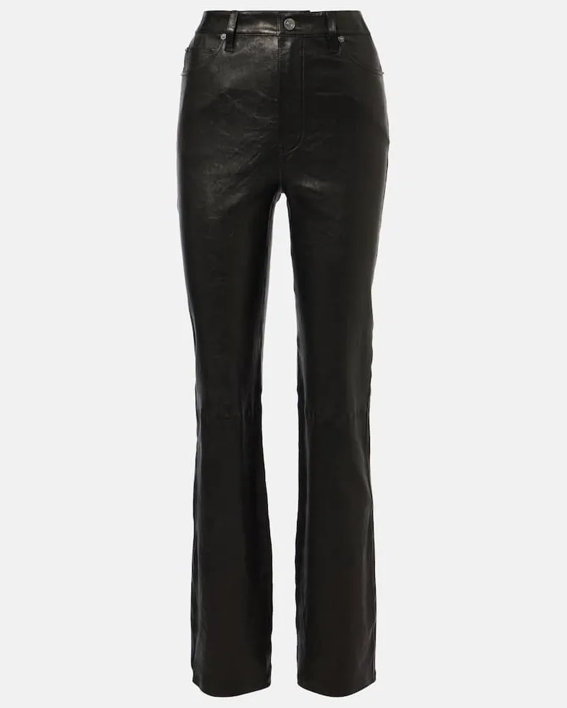 Frame Denim Hose Le High Straight Long aus Leder Schwarz