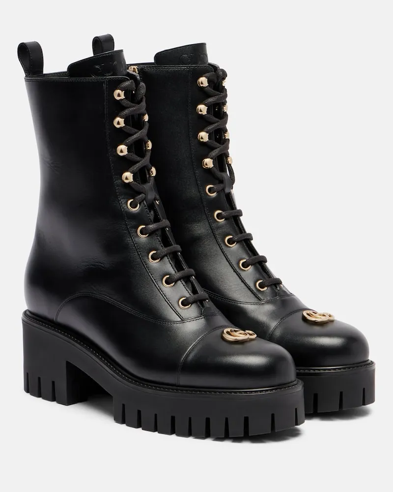 Gucci Schnürstiefel Double G aus Leder Schwarz