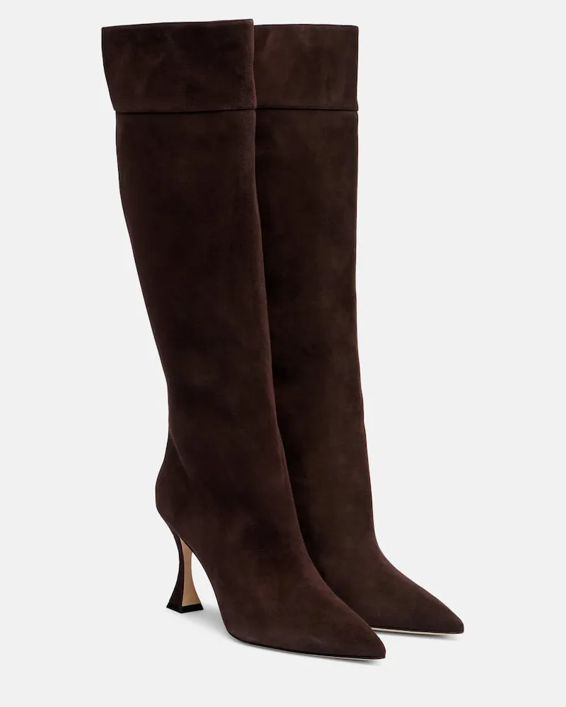 Manolo Blahnik Stiefel Miralonepla 90 aus Veloursleder Braun