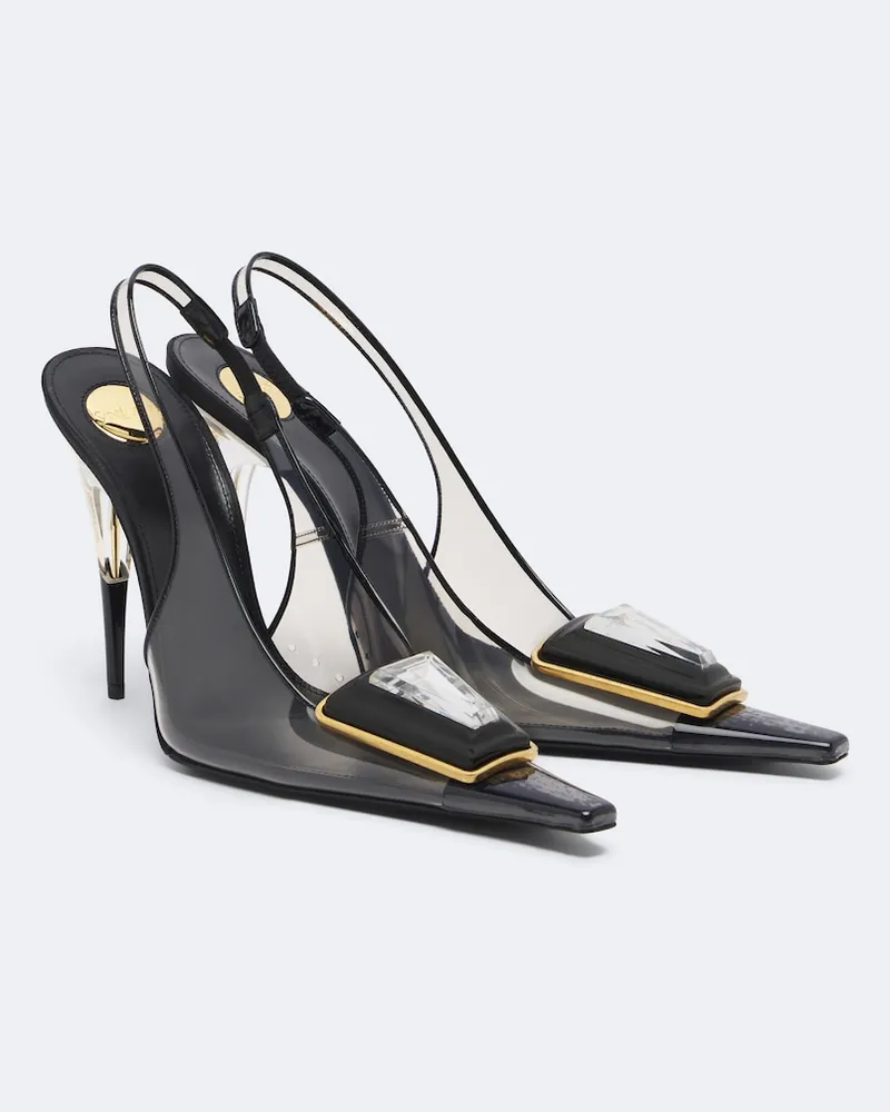 Saint Laurent Verzierte Slingback-Pumps Sibyl Grau