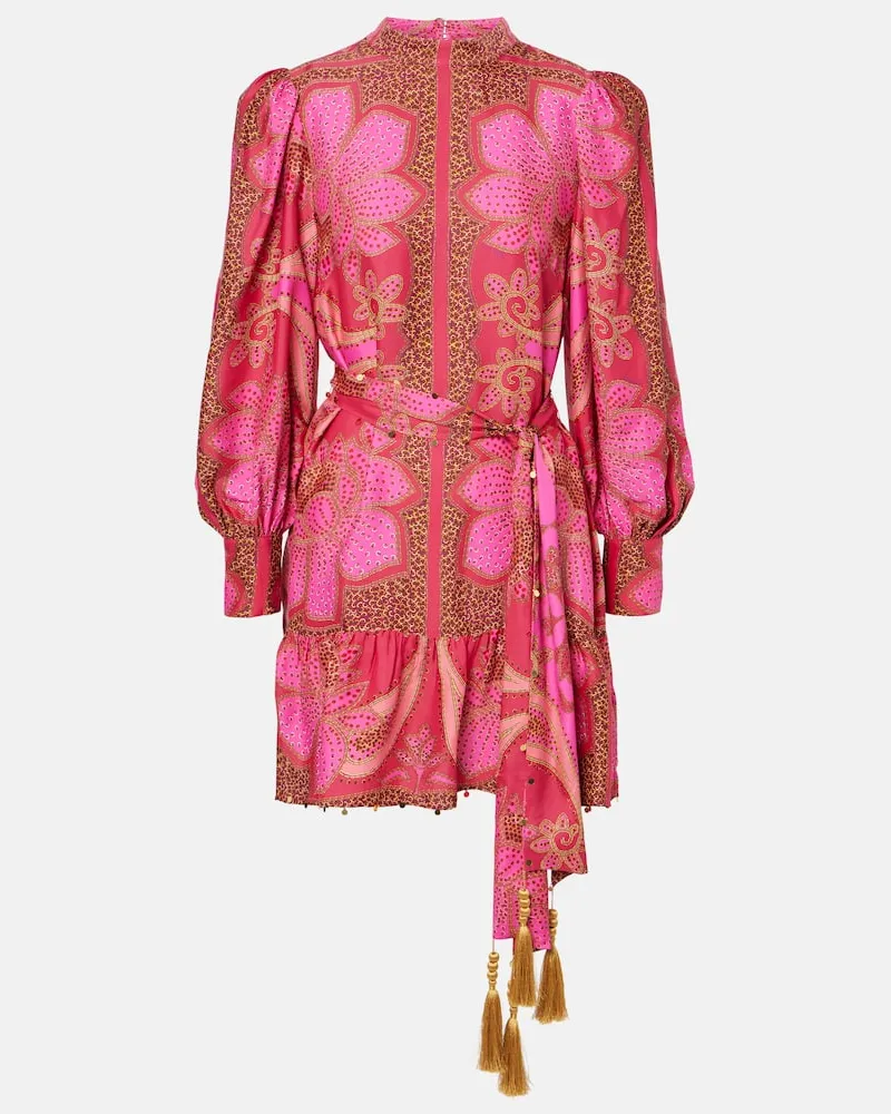 FARM Rio Minikleid Floral Glam Scarf aus Satin Pink