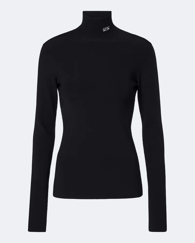 Loewe Top Double aus Rippstrick Schwarz