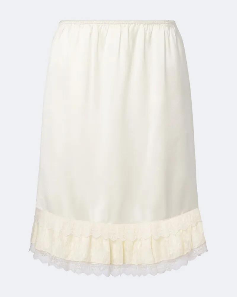 Ganni Minirock aus Satin mit Spitze Weiß