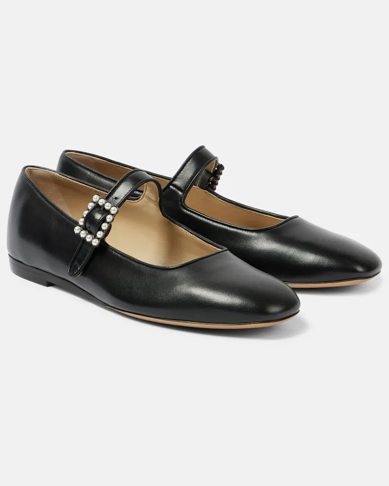 Le Monde Béryl Le Monde Béryl Verzierte Mary-Jane-Ballerinas aus Leder Schwarz