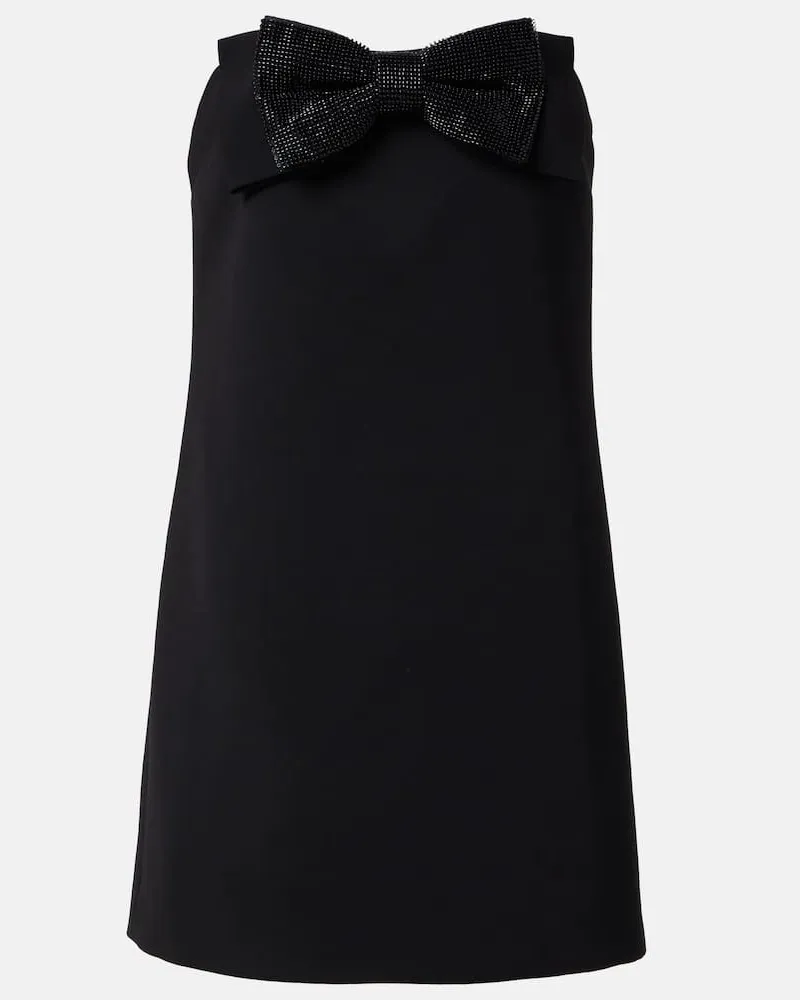Self-Portrait Minikleid aus Crêpe mit Kristallen Schwarz