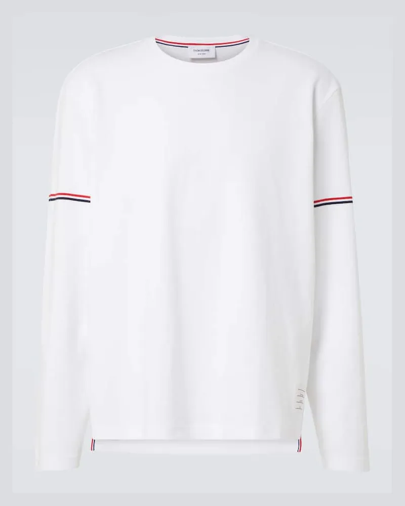 Thom Browne Longsleeve RWB Stripe aus Baumwoll-Jersey Weiß