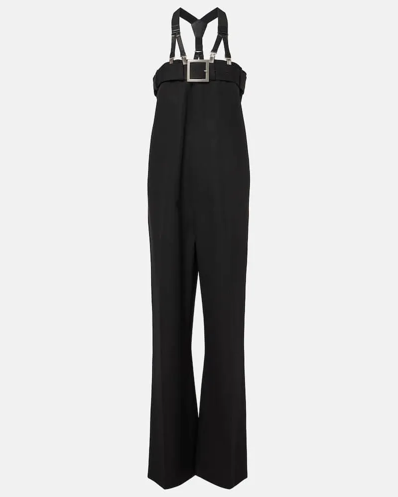 Jean Paul Gaultier Jumpsuit aus Schurwolle mit Leder Schwarz