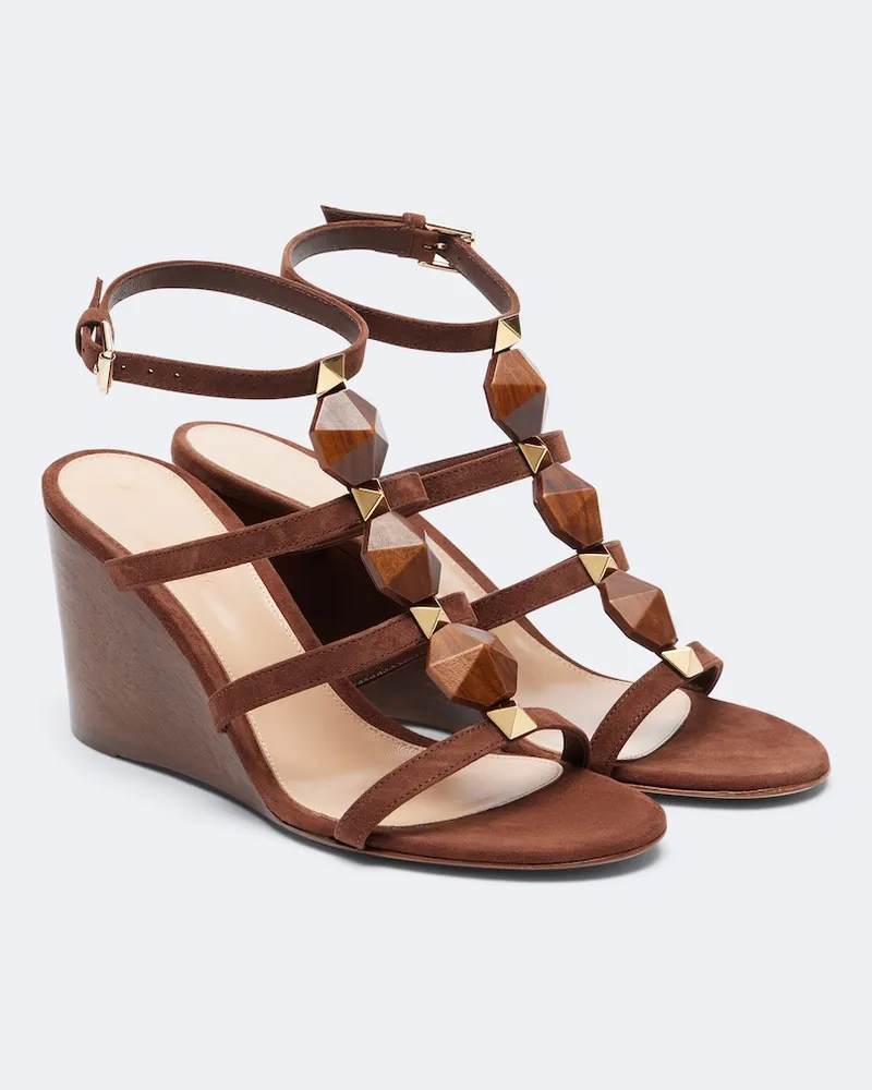 Gianvito Rossi Verzierte Wedge-Sandalen aus Veloursleder Braun