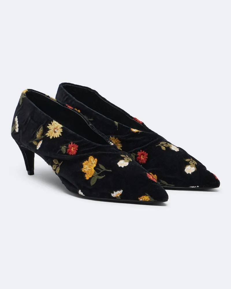 KHAITE Bestickte Pumps Miriam aus Samt Schwarz