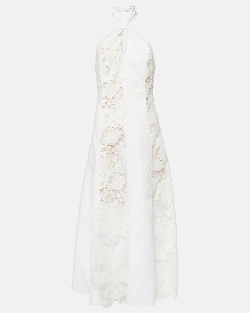 Oscar de la Renta Midikleid aus Baumwolle und Spitze Weiß