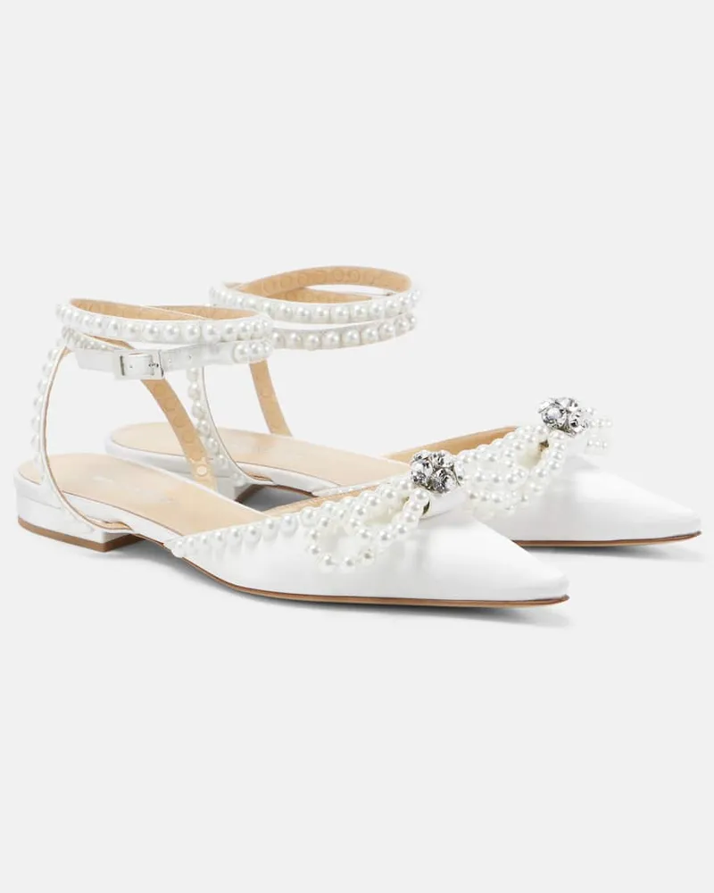 Mach & Mach Verzierte Ballerinas Double Bow aus Satin Weiß