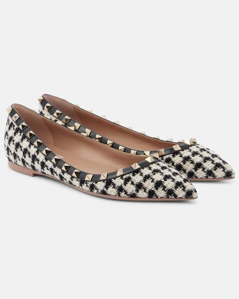 Valentino Garavani Ballerinas Rockstud aus Tweed Schwarz