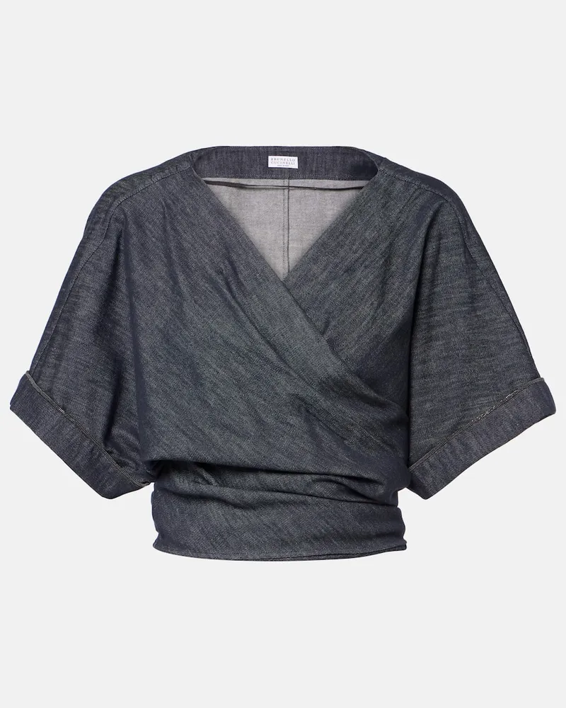 Brunello Cucinelli Top aus Denim Blau