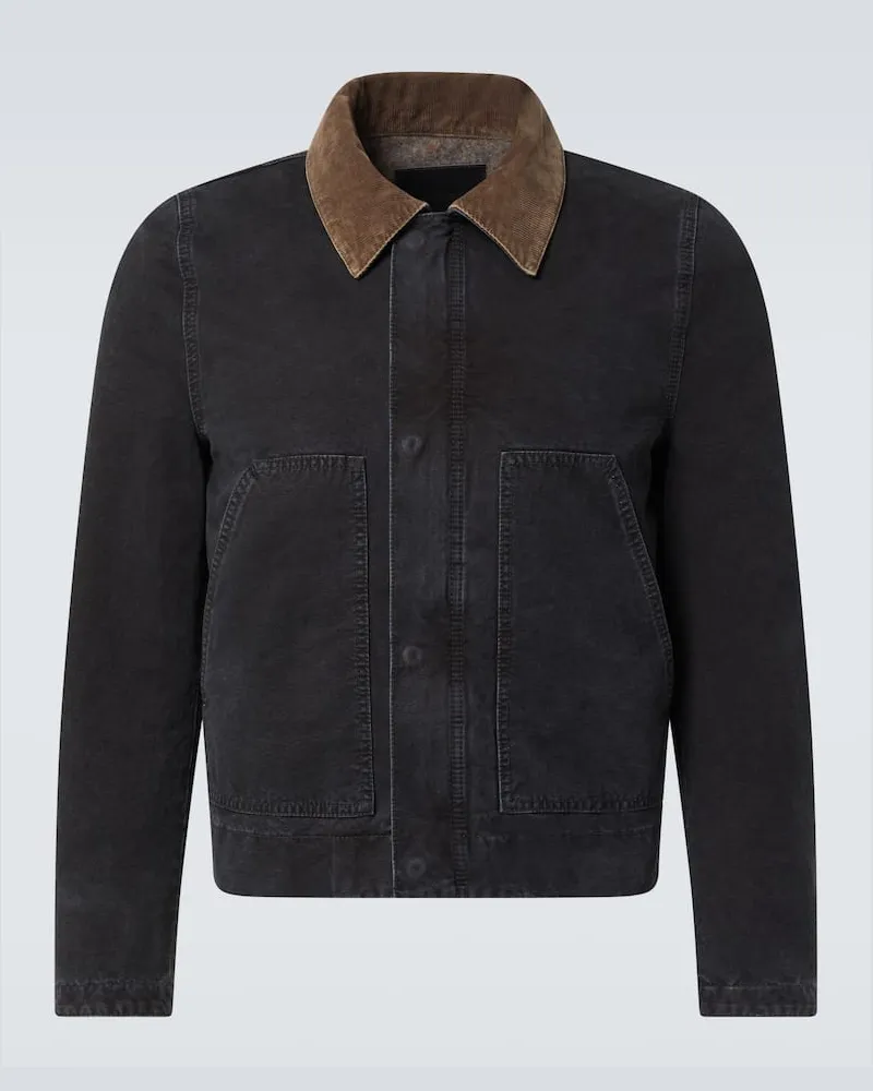 Saint Laurent Jacke aus Baumwoll-Canvas mit Cord Schwarz