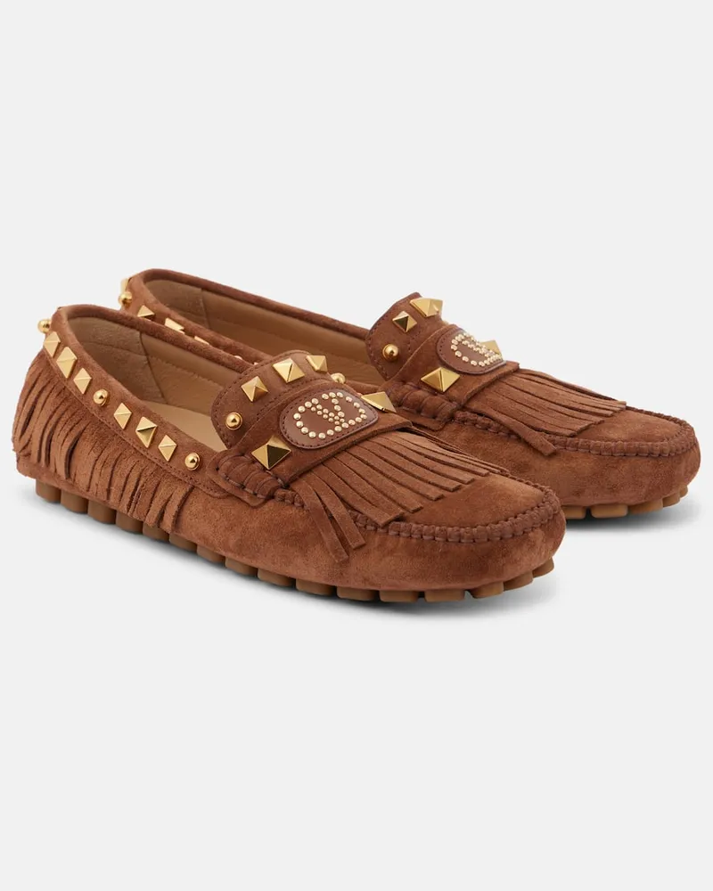 Valentino Garavani Mokassins Plaster Caster VLogo aus Veloursleder Braun