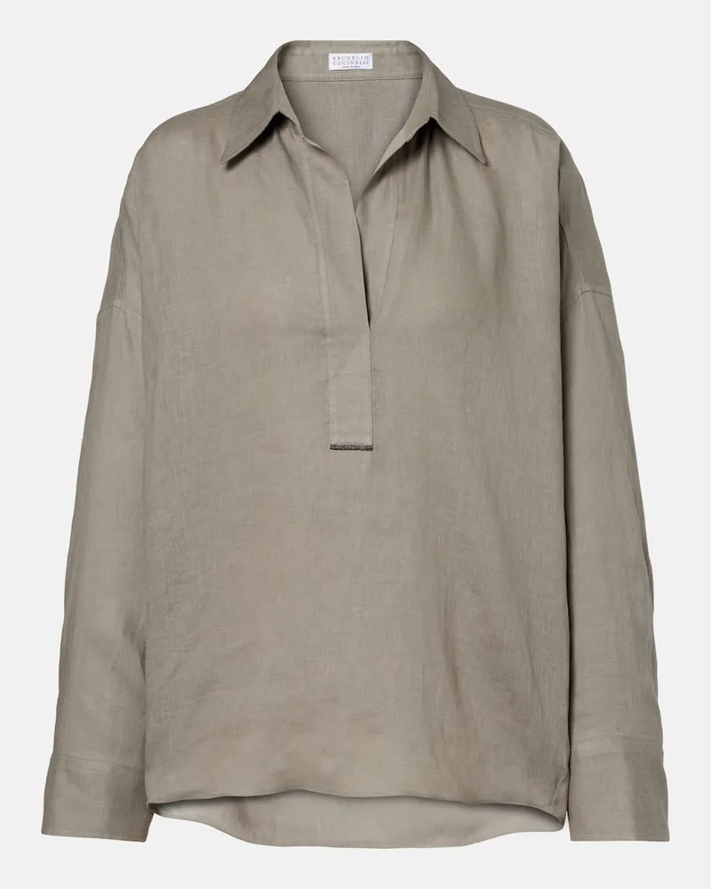 Brunello Cucinelli Hemd aus Leinen Grün