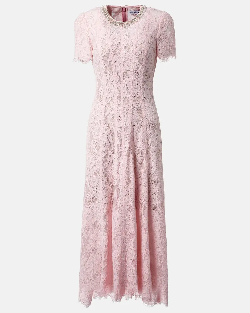 Self-Portrait Verziertes Midikleid aus Spitze Pink