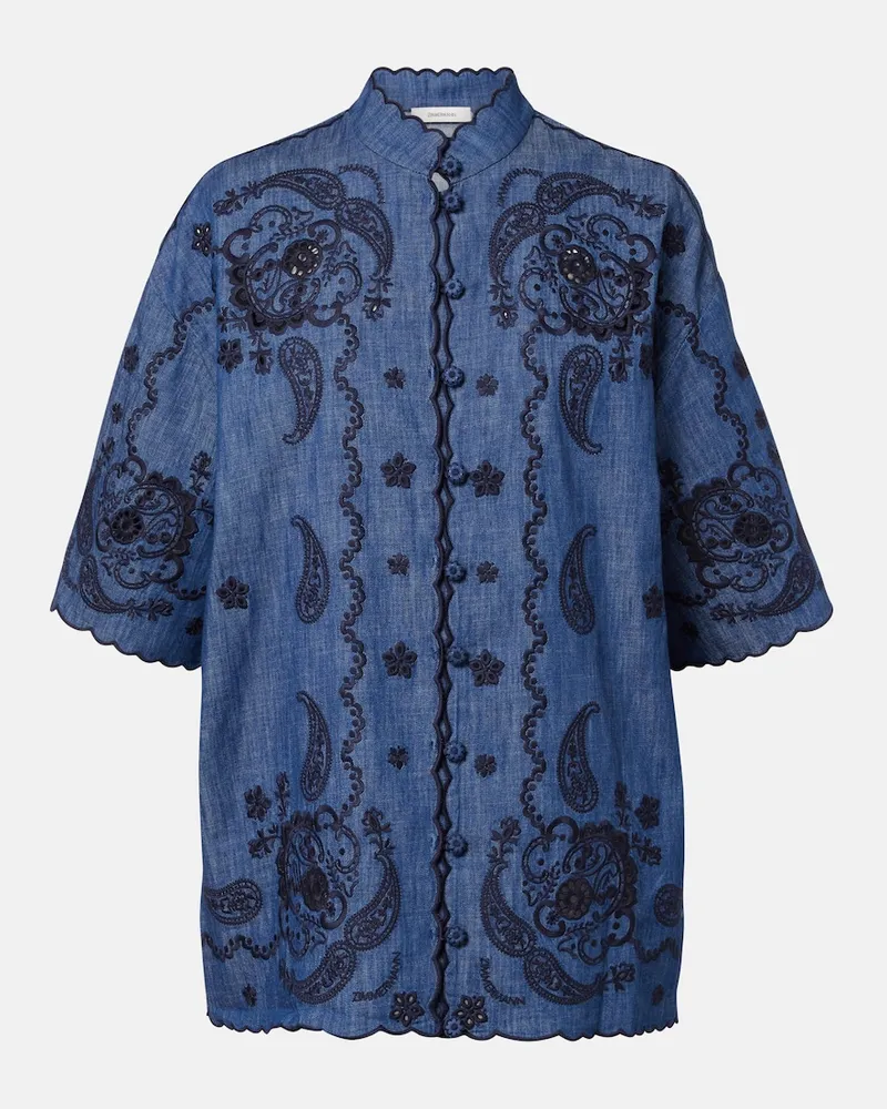Zimmermann Besticktes Hemd Aster aus Denim Blau