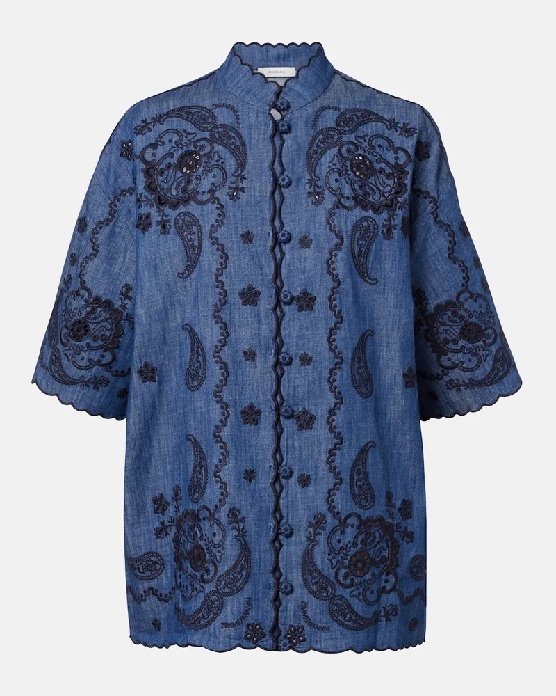 Zimmermann Besticktes Hemd Aster aus Denim Blau