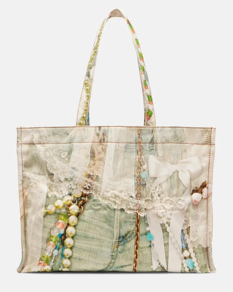 Acne Studios Tote Trompe l'œil aus Canvas Weiß
