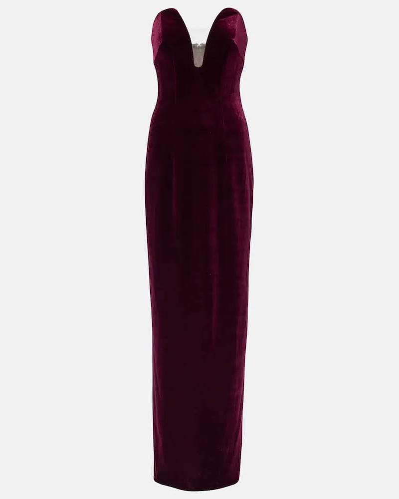 Monique Lhuillier Robe aus Samt Burgunderrot