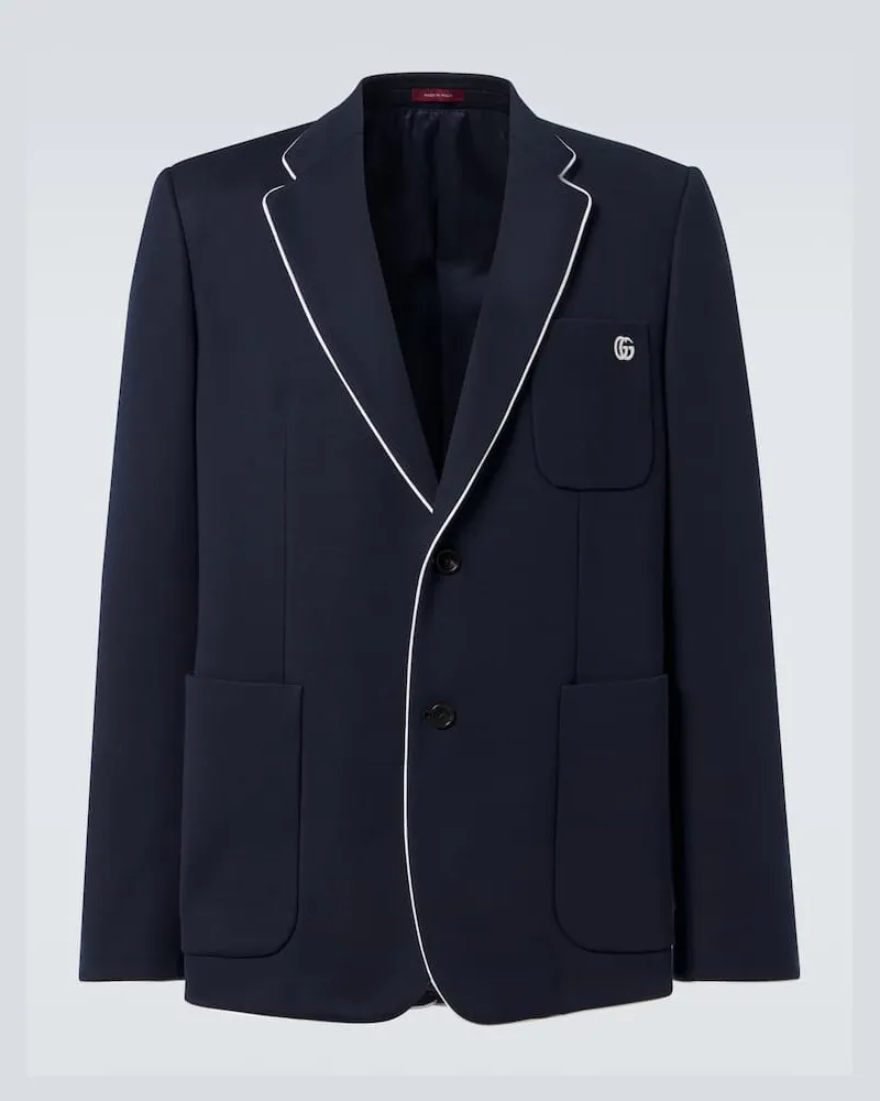 Gucci Blazer Double G aus Baumwoll-Jersey Blau