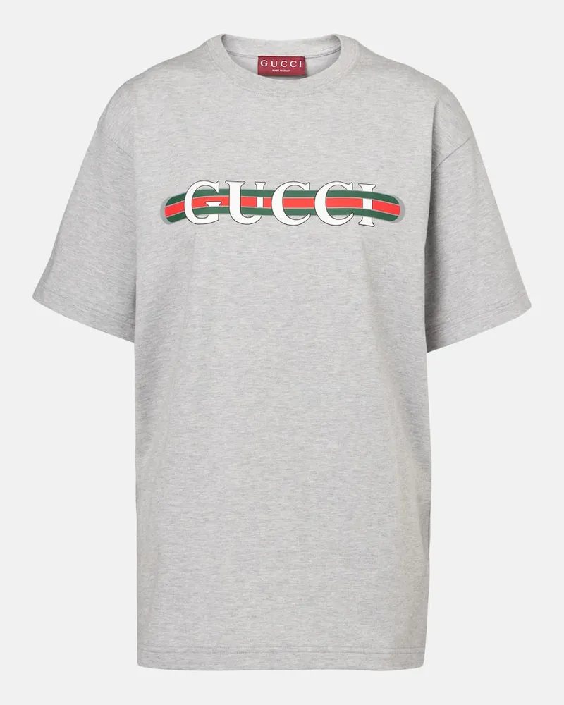 Gucci Bedrucktes T-Shirt aus Baumwoll-Jersey Grau