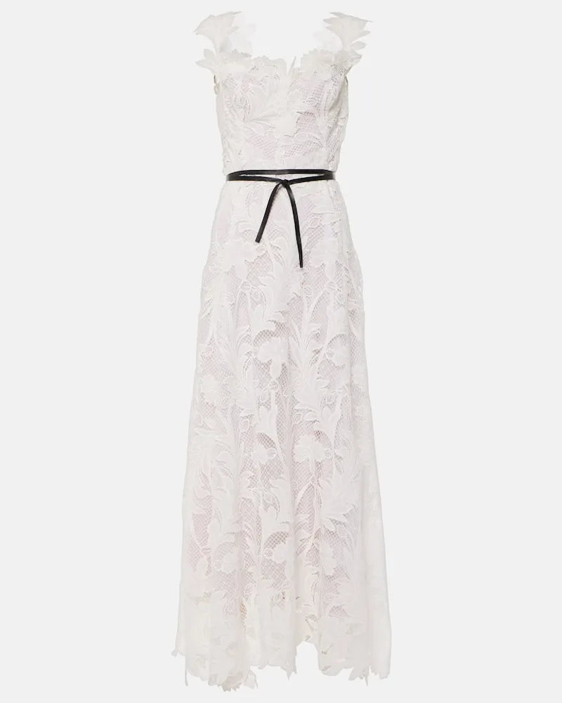 Oscar de la Renta Robe Marbled Carnation aus Guipure-Spitze Weiß