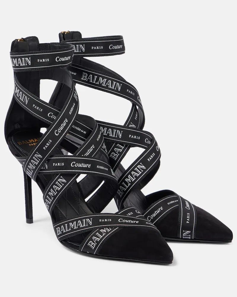 Balmain Sandalen 95 mit Veloursleder Schwarz