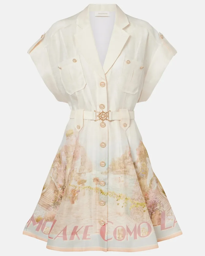 Zimmermann Hemdblusenkleid Como aus Leinen und Seide Weiß