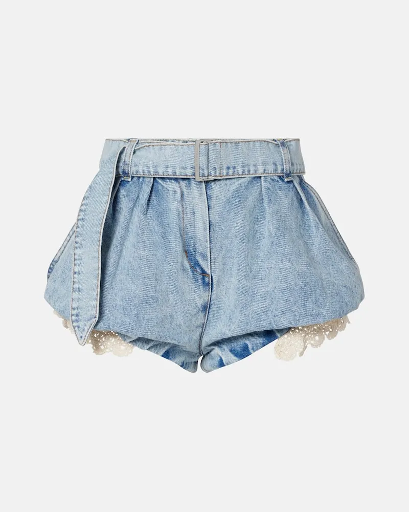 Magda Butrym Shorts aus Denim mit Häkelstrick Blau