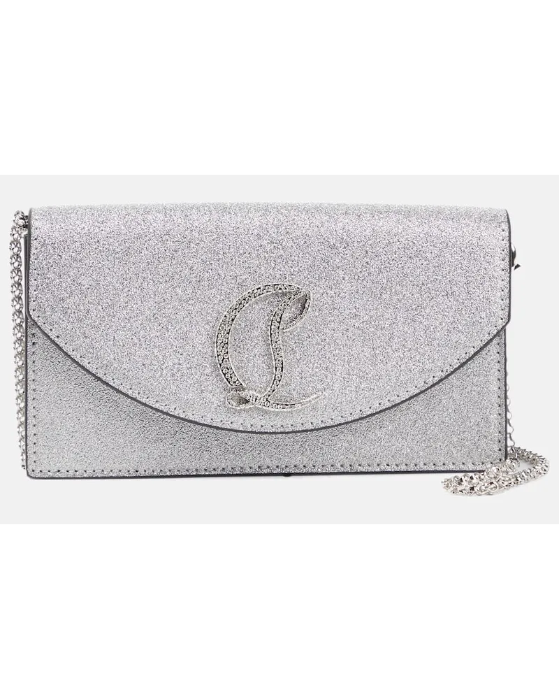 Christian Louboutin Clutch Loubi54 aus Leder mit Glitter Silber