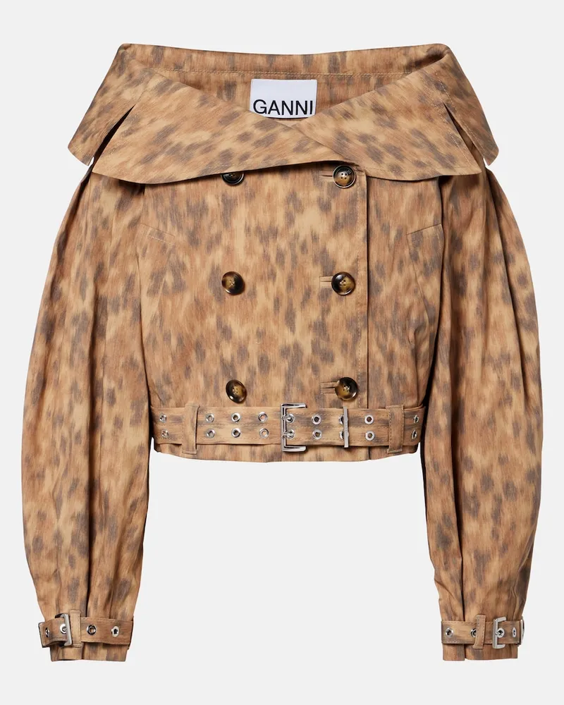 Ganni Bedruckte Jacke aus einem Baumwollgemisch Braun