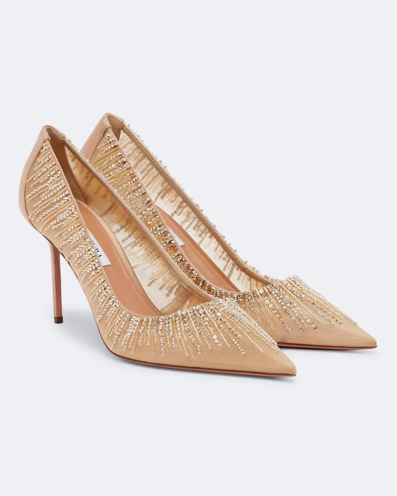 Aquazzura Verzierte Pumps Soft Sky aus Tüll und Satin Beige