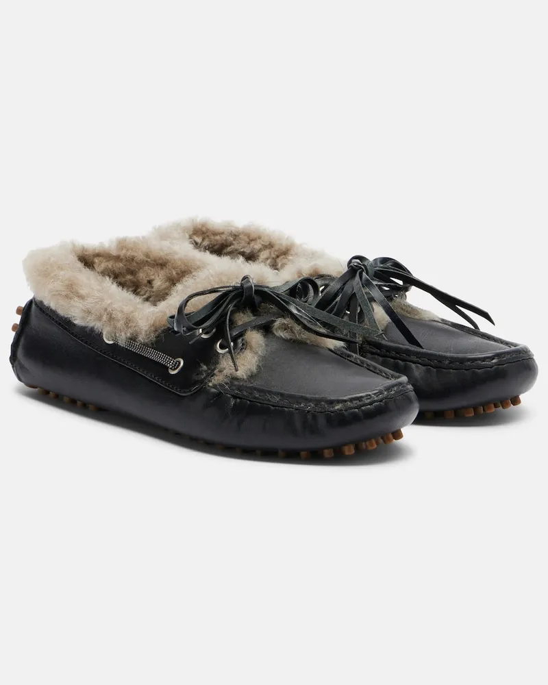 Brunello Cucinelli Segelschuhe Monili aus Shearling Schwarz