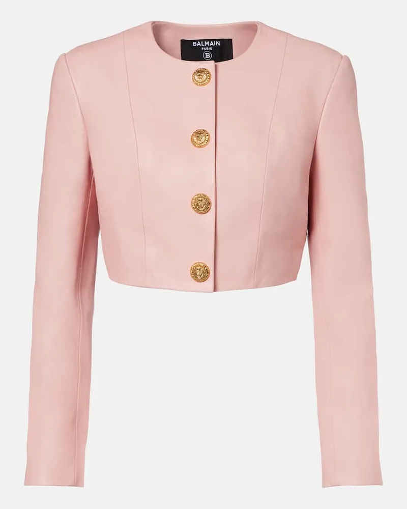 Balmain Cropped-Lederjacke Rosa